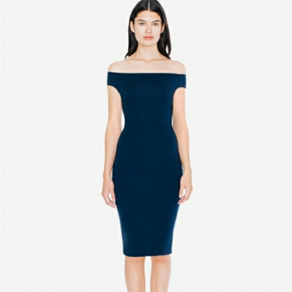 American Apparel Ponte Off-Shoulder Cross Back Dress Small Navy Blue - Picture 1 of 5